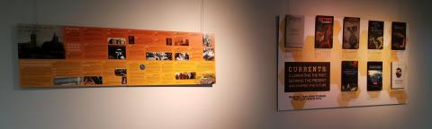 Wall display of 130 years of liberal arts at Georgia Tech timeline and covers of edited books