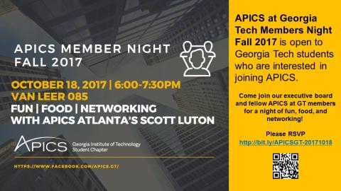 APICS Georgia Tech Student Chapter Members Night Fall 2017