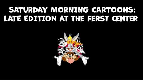 Classic Loony Tunes cartoon characters are bursting forth from a black background.  At the center is Bugs Bunny; he is surrounded by Daffy Duck, Tweety Bird, Taz, and the whole gang!