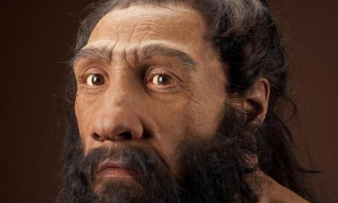 A headshot of a man said to look like the first humans.