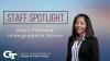 Headshot of Alexis Fontaine on a gradient background. Text on top reads STAFF SPOTLIGHT Alexis Fontaine, Undergraduate Advisor. The School of Public Policy logo sits at the bottom.