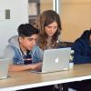 Ashley Bellouin helps a student with Cycling '74 Max project
