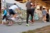 A bicyclist and pedestrians on a multi use trail.