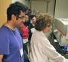 Nassir Mokarram (Bellamkonda lab) receives instruction from Nadia Boguslavsky, manager of the the Petit Institute's Bioscience Lab.
