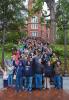 OMSCS students stand in front of Tech Tower during a tour of the Georgia Tech campus.